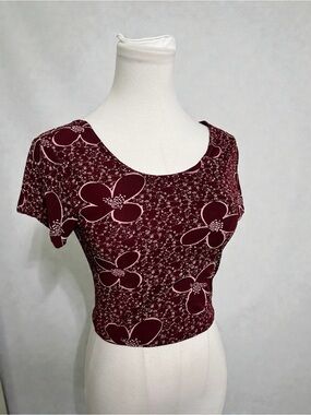Vintage 90s Y2K Burgundy Floral Baby Tee Fairycore Cottagecore Top